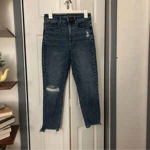 American Eagle Outfitters Dark Blue Distressed Mom Jeans 4 short